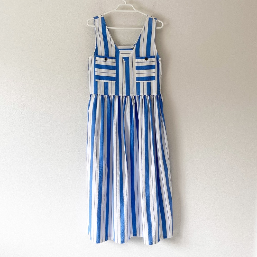 Vintage Cotton Blend Striped MIDI Sleeveless Summer Dress